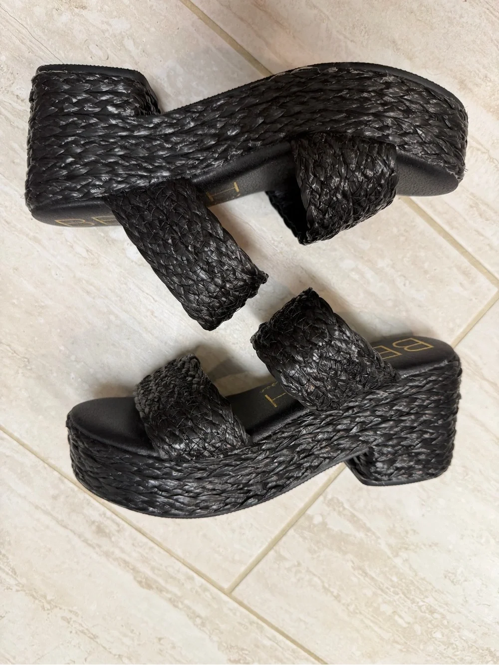 Black Woven Platform Slide Sandals - Unknown